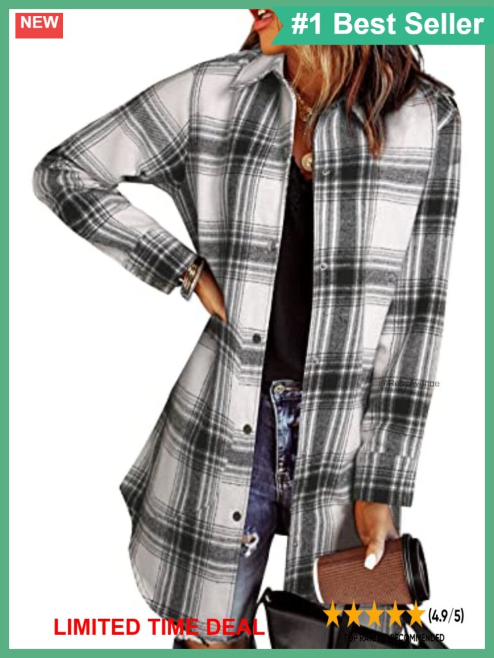 Womens Plaid Flannel Shacket Button Down Shirt Jacket Casual Layering
